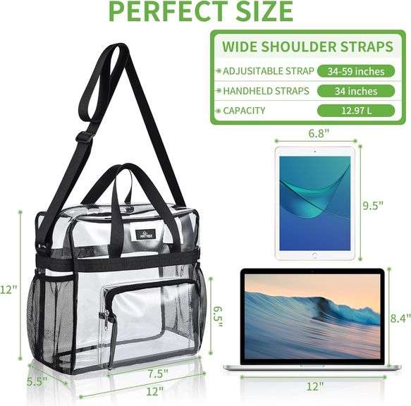 MAY TREE Clear Bag for Stadium Events 12 6 12 Clear Tote Lunch Bag with Reinforced Straps for Work and Sporting Events