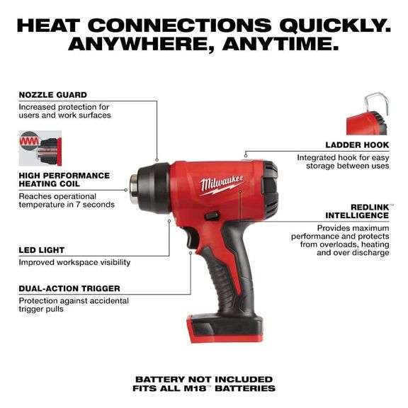 Milwaukee M18 18V Lithium-Ion Cordless Compact Heat Gun (Tool-Only)