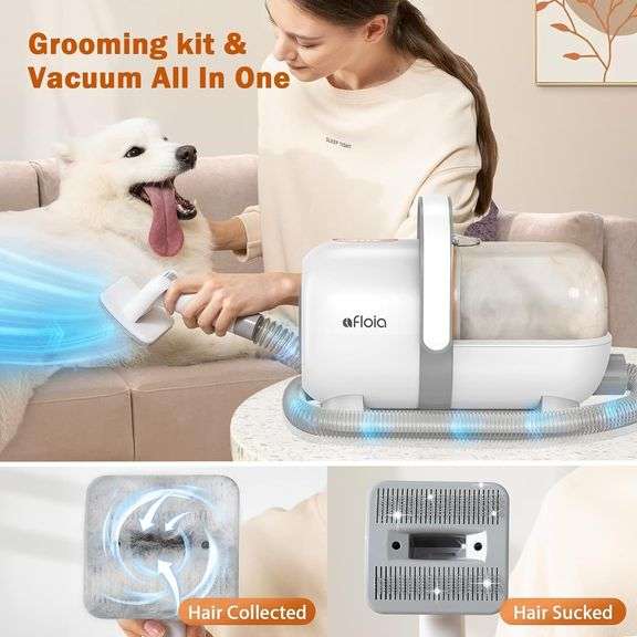 Afloia Dog Grooming Kit, Pet Grooming Vacuum & Dog Clippers Nail Trimmer Grinder & Dog Brush for Shedding with 6 Pet Grooming Tools, Low Noise Dog Hai