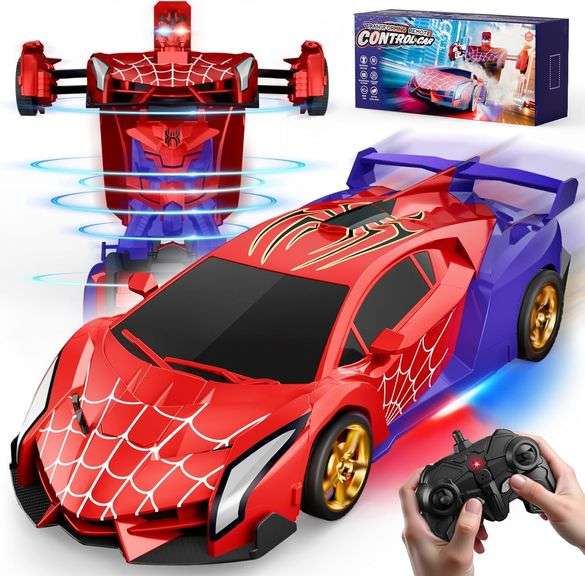 Spider Transform RC Cars Toys with Eye & Underbody Lights, 2.4GHz Remote Control Car One-Button Deformation, Fast 360 Rotation Robot Toys Birthday Gif