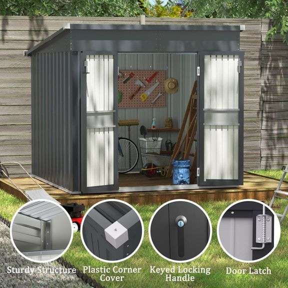 7 ft. W x 8 ft. D Metal Shed Outdoor Storage Shed 56 sq. Ft., Gray