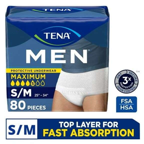 TENA Protective Adult Incontinence Underwear for Men, Maximum, Small/Medium, 70count (New Size Update)
