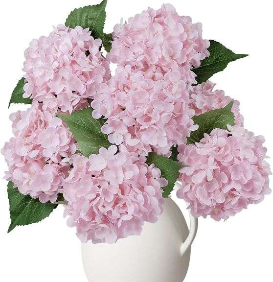 AOLOSA 6PCS Premium Pink Hydrangea Artificial Silk Flowers, Lifelike Fake Hydrangea Head with Stems, Faux Floral Arrangements for Wedding Bouquets, Ho
