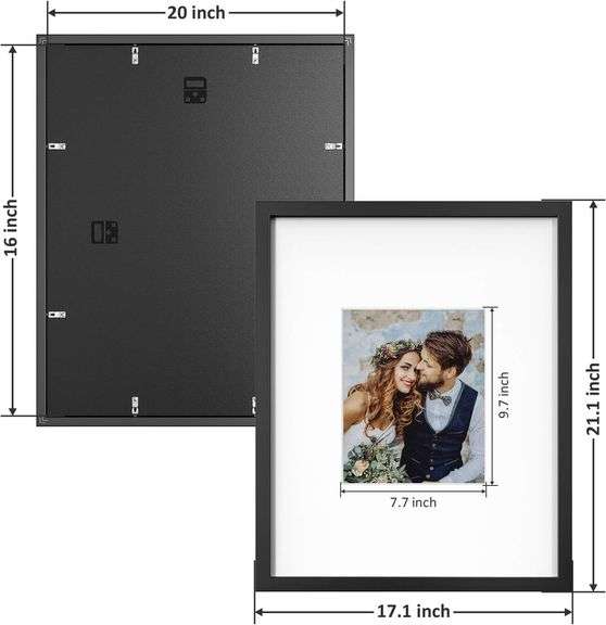 ONE WALL Tempered Glass 16x20 Signature Picture Frame with White Mat Display 8x10 Photo for Wedding, Celebrations and Graduation, Black Wood Frame for