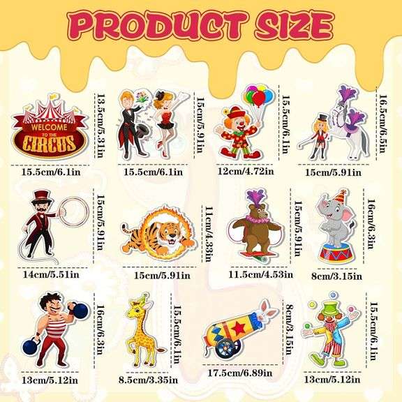 Nezyo 200 Pcs Carnival Cutouts Circus Bulletin Board Decoration Clown Juggling Theme Cut-Outs Accents with 400 Glue Points DIY Crafts for Carnival Cir