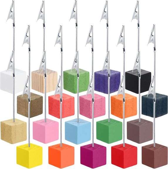 Gersoniel 20 Pcs Cube Base Memo Clip Holder with Alligator Clip Wood ...