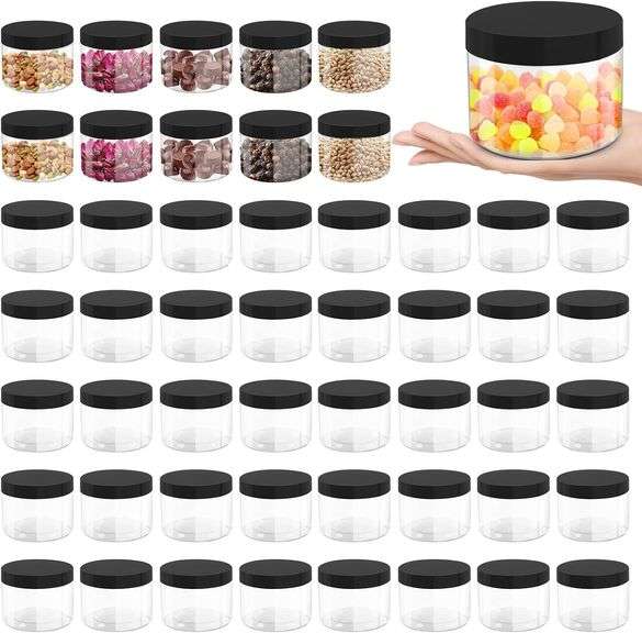 ZISDHNEO 50 Pcs 10 Oz Plastic Jars with Lids Containers Storage Airtight Wide Mouth Food Jar Clear Cylinder Container for Grocery Kitchen Dry Food But