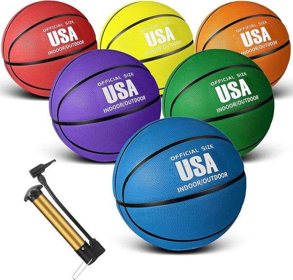 Jenaai 6 Pcs Rubber Basketballs Official Size Bulk Streetballs Multicolor Basket Balls with Pump Plain Basketball Set for Adult Youth Gifts Indoor Out