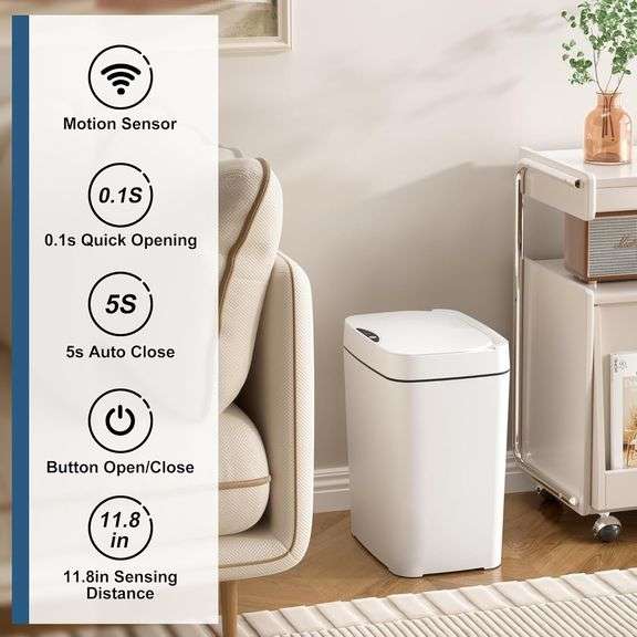 Vanpopubs 2 Pack 2.7 Gal Bathroom Garbage Can with Lid, Automatic Garbage Bin Small Smart Touchless Trash Can, Slim Motion Sensor Waterproof Plastic T