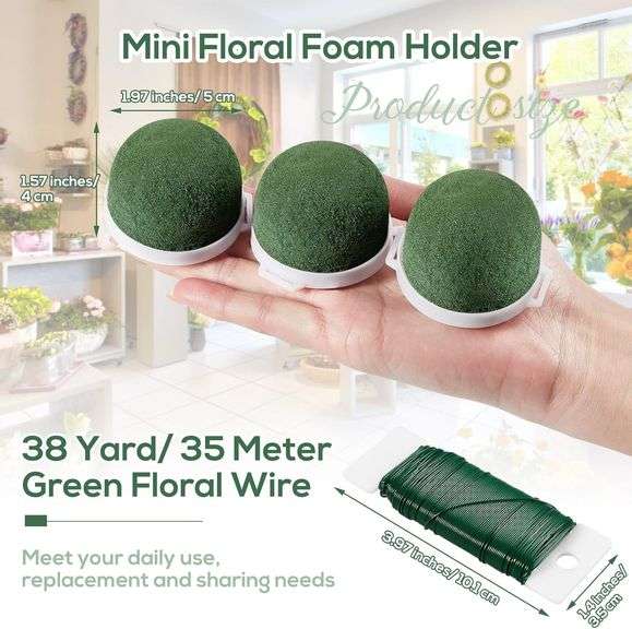 Tessco 12 Pcs Mini Floral Foam Holder Round Floral Foam with Green Arrangement Wire Arrangement Supplies for Table Wedding Wine Bottle Decor