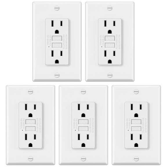 5 Pack - ELECTECK 15 Amp Non-Tamper Resistant GFCI Outlets, Decor GFI Receptacles with LED Indicator, Ground Fault Circuit Interrupter, Wallplate Incl