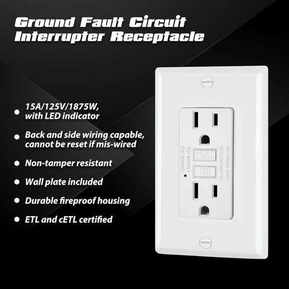5 Pack - ELECTECK 15 Amp Non-Tamper Resistant GFCI Outlets, Decor GFI Receptacles with LED Indicator, Ground Fault Circuit Interrupter, Wallplate Incl