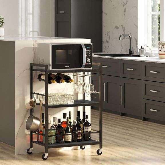 TUTOTAK Bar Cart - Serving Cart for Home - Microwave Cart, Drink Cart, Mobile Kitchen Shelf with Wine Rack and Glass Holder, Rolling Beverage Cart BC0