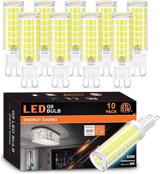 10 Pack G9 LED Bulb 5000K Daylight, Hansnag 6W (60W Halogen Replacement) T4 Chandelier Light Bulbs, G9 Bi Pin Ceramic Base 600LM, AC120V 360 Beam Angl