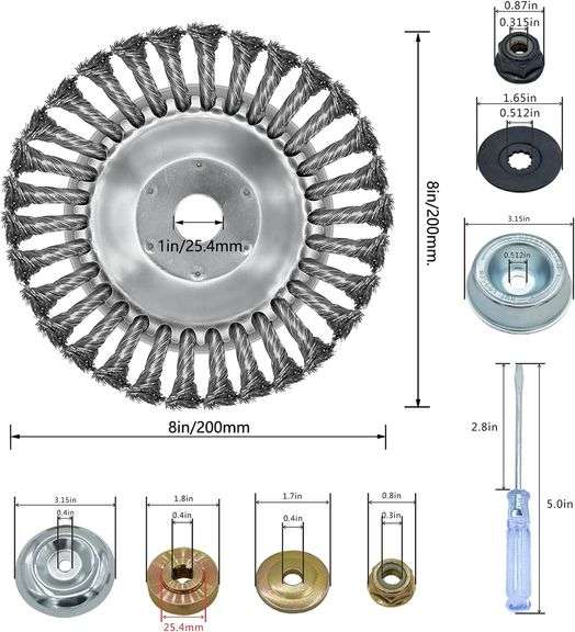 NeJesZoe 8 Inch Steel Wire Rotary Weed Brush Cutter Trimmer Head Weed Cutter Eater Blade with Universal Adapter Kits for Stihl String Trimmer Gardenin