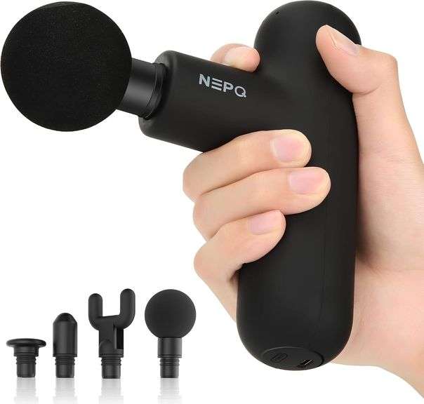 Mini Massage Gun, Powerful Fascial Gun Portable Deep Tissue Percussion Muscle Back Head Massager for Pain Relief with 4 Massage Heads High-Intensity V