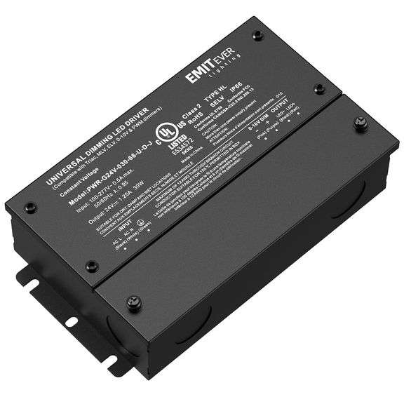 EMITEVER 30W Dimmable LED Driver, 24V Triac Dimmable Power Supply, AC to DC Transformer for LED Light, Compatible with Lutron and Leviton Dimmer, Wate