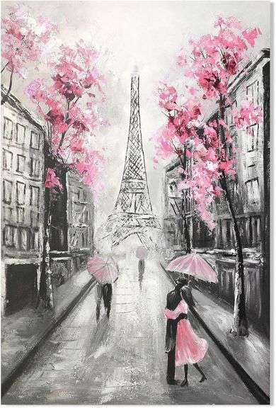 YPY Abstract Paris Canvas Wall Art Black White Eiffel Tower Hand