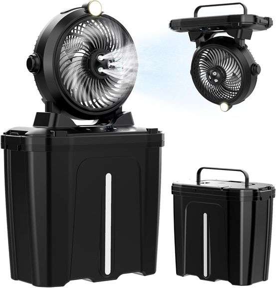 Portable Misting Fan with 11L Large Bucket, 20000mAh USB Rechargeable Battery Operated Camping Fans, 3 Large Spray Outlets & 3 Strong Winds Cooling Mi