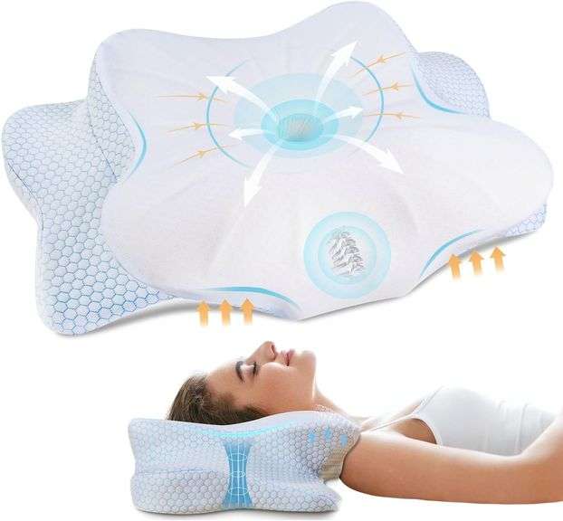 FAIORD Cervical Memory Foam Pillow for Neck and Shoulder, Ergonomic Contour Cervical Pillow for Sleeping with 2 Heights, Cooling Neck Support Pillows