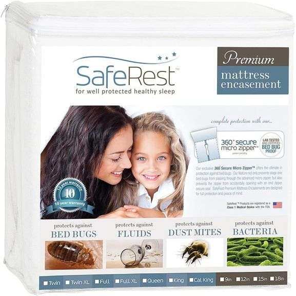 SafeRest Premium Zippered Mattress Cover - Waterproof Mattress Encasement, Breathable, Noiseless and Vinyl Free (Fits 12" - 15 Inch H), Full Size