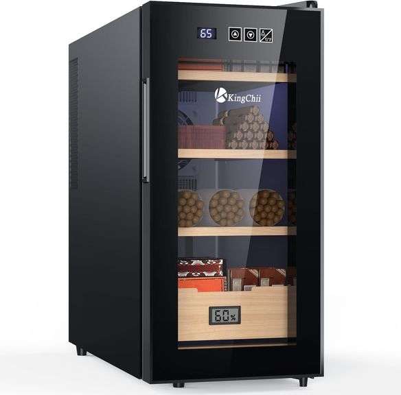 KingChii 26L Electric Cigar Humidors Temperature Control System, Cooling & Heating Humidor Cabinet with Spanish Cedar Wood Shelves & Hygrometer, Fathe