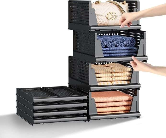 MSHOMELY Closet Organizer and Storage 4L Black (4 Pack-Black-L)