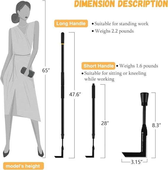 Kemaier 46.5 - inch Long - Handled Crack Weeder, Heavy - Duty Stainless - Steel for Floor and Road - Crack Cleaning, a Gardening Tool Suitable for The