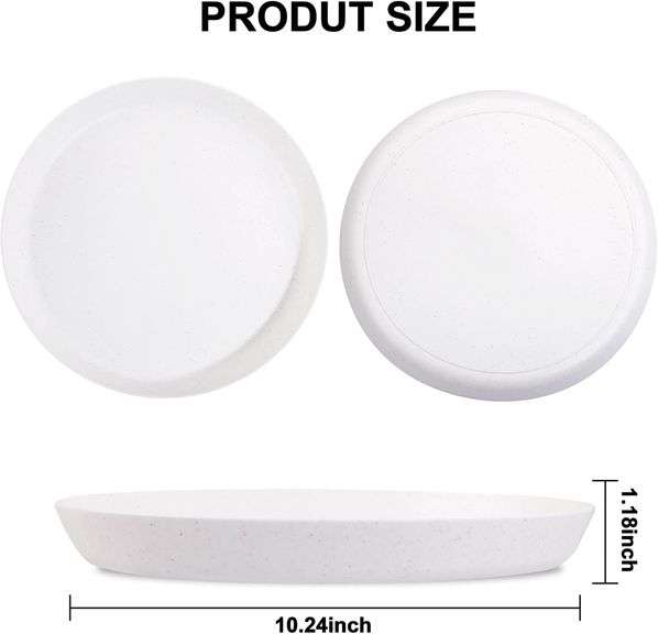 Ejonirinjonir 18pcs White Wheat Straw Dinner Plates, Lightweight, Unbreakable, Deep, Modern Style, All Occasion, 10.24 Inch, Solid Color, Reusable, Di