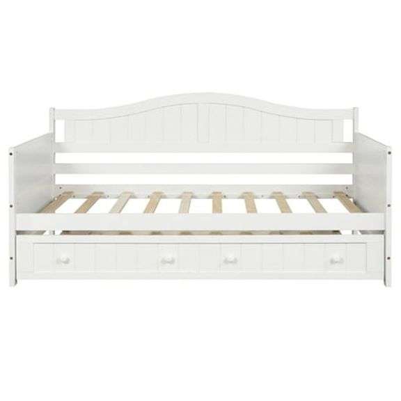 Gewnee Solid Wood Twin Size Daybed with Trundle for Kids Bedroom,White