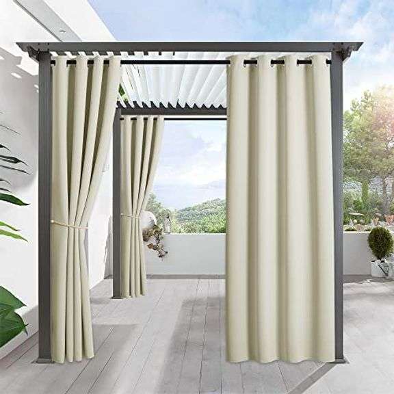 RYB Home Outdoor Patio Curtains - Blackout Curtains Windproof Water Repel Drape for Cabana Canopy Gazebo Pavilion Corridor Beach Deck, 52 Wide x 108 i