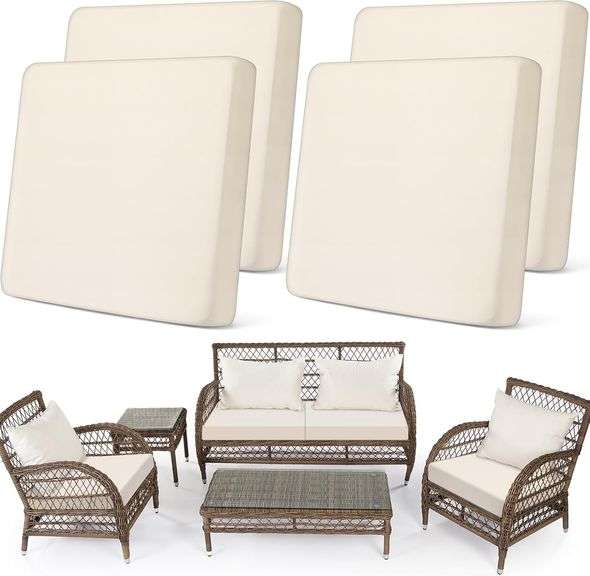 Newwiee Set of 4 Stretch Outdoor Patio Cushion Covers Sofa Couch Seat Chair Slipcovers Waterproof Cushion Cover Replacement Furniture Protector for Pe
