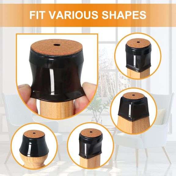 32 Pack Chair Leg Floor Protectors Silicone Covers for Hardwood Floors to Protect Wood Tile Floors Felt Bottom Caps Non Slip Reduce Noise (Large-Black