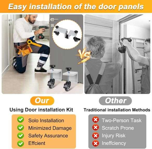 Sancunhui 2PCS Door Installation Tool Kit,Heavy Duty Door Lifter Dolly for 4/5" to 1-3/4" Pre-Hung, Slab, Front Doors,Steel Door Dolly Installation To