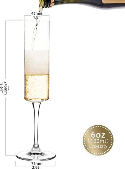 UMEIED Champagne Flutes, 6oz Edge Champagne Glasses Set of 12 with Long Stem - Sparkling Wine Glasses & Elegant Gift for Home, Wedding, Anniversary, P