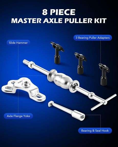 Orion Motor Tech Rear Axle Bearing Puller Tool Kit and Slide Hammer Set | Axle Seal and Bearing Remover Set with Slide Hammer Yoke and 3 Rear Axle Pul