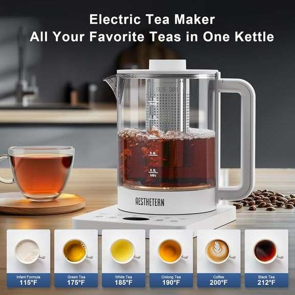 Electric Tea Kettle with Infuser Temperature Control and Automatic Shut Off 24 H Keep Warm for Coffee Water Heater and Tea Pot Glass White 1.5L