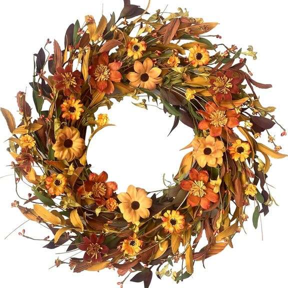 CIR OASES Fall Front Door Wreath,18 Artificial Floral Wreath with Colorful Daisies and Fall Orange Wreath for Front Door Wall Window and Thanksgiving