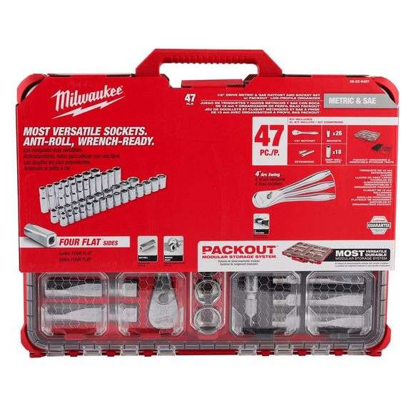 Milwaukee Packout 1/2 in. Drive Metric/SAE 6 and 12 Point Standard Mechanics Socket and Ratchet Set