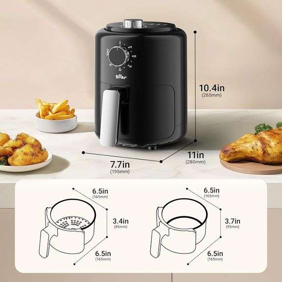 Bear Small Air Fryer 2.1 QT, Mini Airfryer Adjustable Time&Temp Control, Ideal for 1-2 People Quick Healthy Meals Snack in Minutes, Compact Size Space