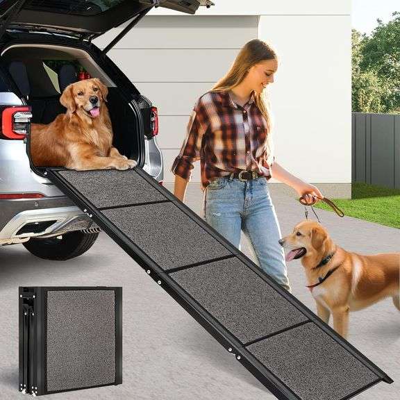 CJYMMFAN 67 L*17 W Extra Long Dog Car Ramps, Folding Pet Ramp with Non-slip Carpet Surface, Pet Stairs Ramp for Dogs to Get Into a SUV,Truck & Outdoor