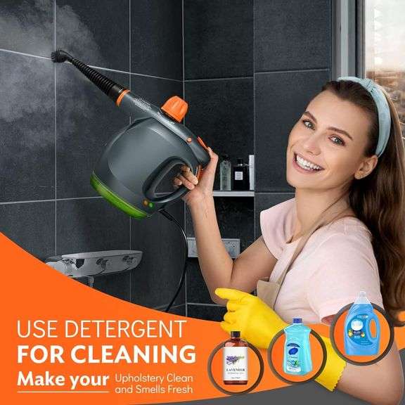 1250W Powerful Handheld Steam Cleaner with Detergent Container and Safety Lock, Multifunctional and Pressurized Hand Held Steamer for Kitchen, Bathroo
