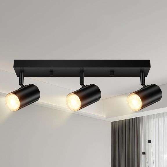 BoostArea LED Track Lighting Ceiling Fixtures, Black 3-Light Plug in Track Lights for Kitchen, 3 Way Ceiling Spotlight, 15 FT Cord,Flexibly Rotatable