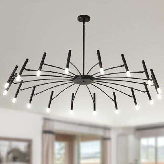 NILSE LED 18-Light Black Modern Sputnik Chandelier with G9 Bulbs, 53 Inch Large Cast Iron Light Fixture Dimmable Lighting for Dining Room Foyer Farmho