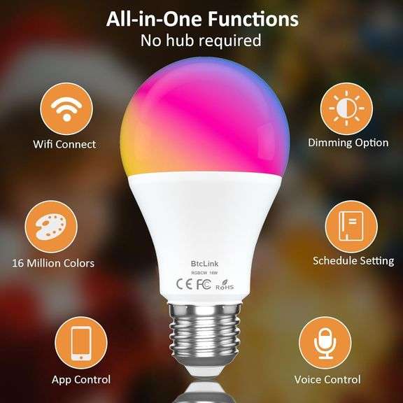 Smart LED Light Bulbs 150W Equivalent, 1600LM 16W Alexa Light Bulbs, A19 E26 Ultra Bright Color Changing Light Bulbs, 2.4 GHz WiFi Dimmable Light Bulb