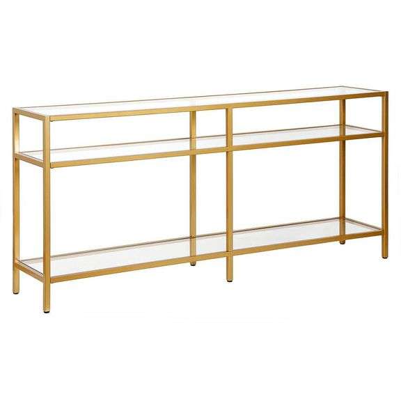 Sivil 64 in. Brass Finish Rectangle Tempered Glass Console Table