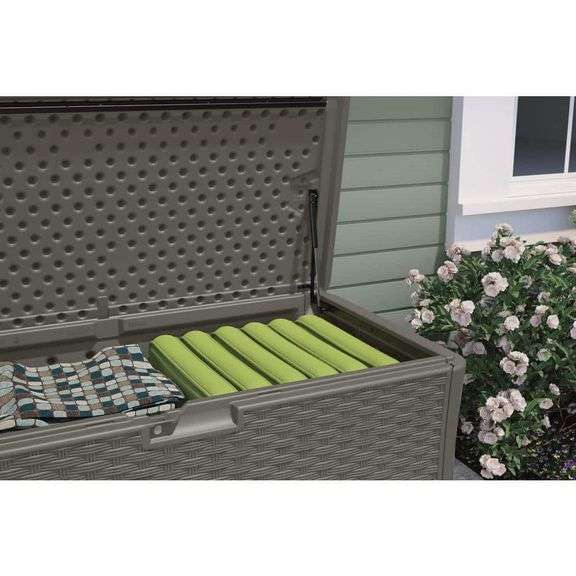 134 Gal. Plastic Wicker Deck Box - Stoney