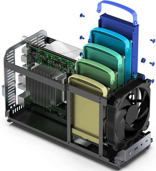JONSBO N1 Mini-ITX NAS Chassis, ITX Computer Case, 5+1 Disk Bays NAS Mini Aluminum with Steel Plate Case, Built-in 14cm Fan, Only SFX Power Bite, Supp