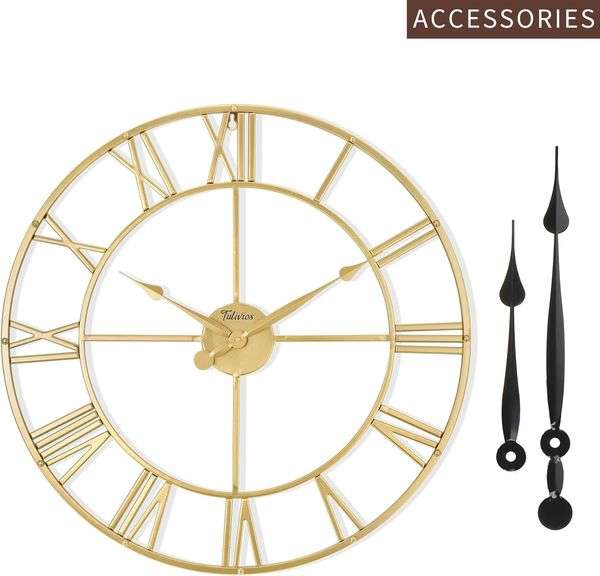 Tulivios Large 24In Wall Clock,Vintage Farmhouse Wall Decor,Boho Metal Wall Art,Home Decor for Living Room, Kitchen,Bedroom, Office,Suitable for Room