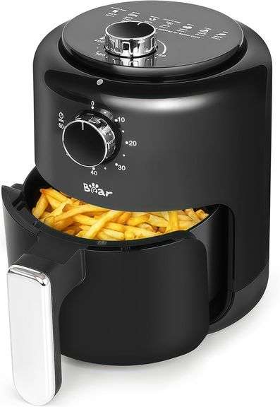 Bear Small Air Fryer 2.1 QT, Mini Airfryer Adjustable Time&Temp Control, Ideal for 1-2 People Quick Healthy Meals Snack in Minutes, Compact Size Space